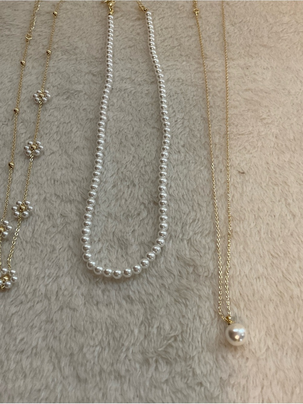 Gold & White Pearl Necklace Trio — Layered Pearl Strand and Gold Chains - Picture 3 of 5